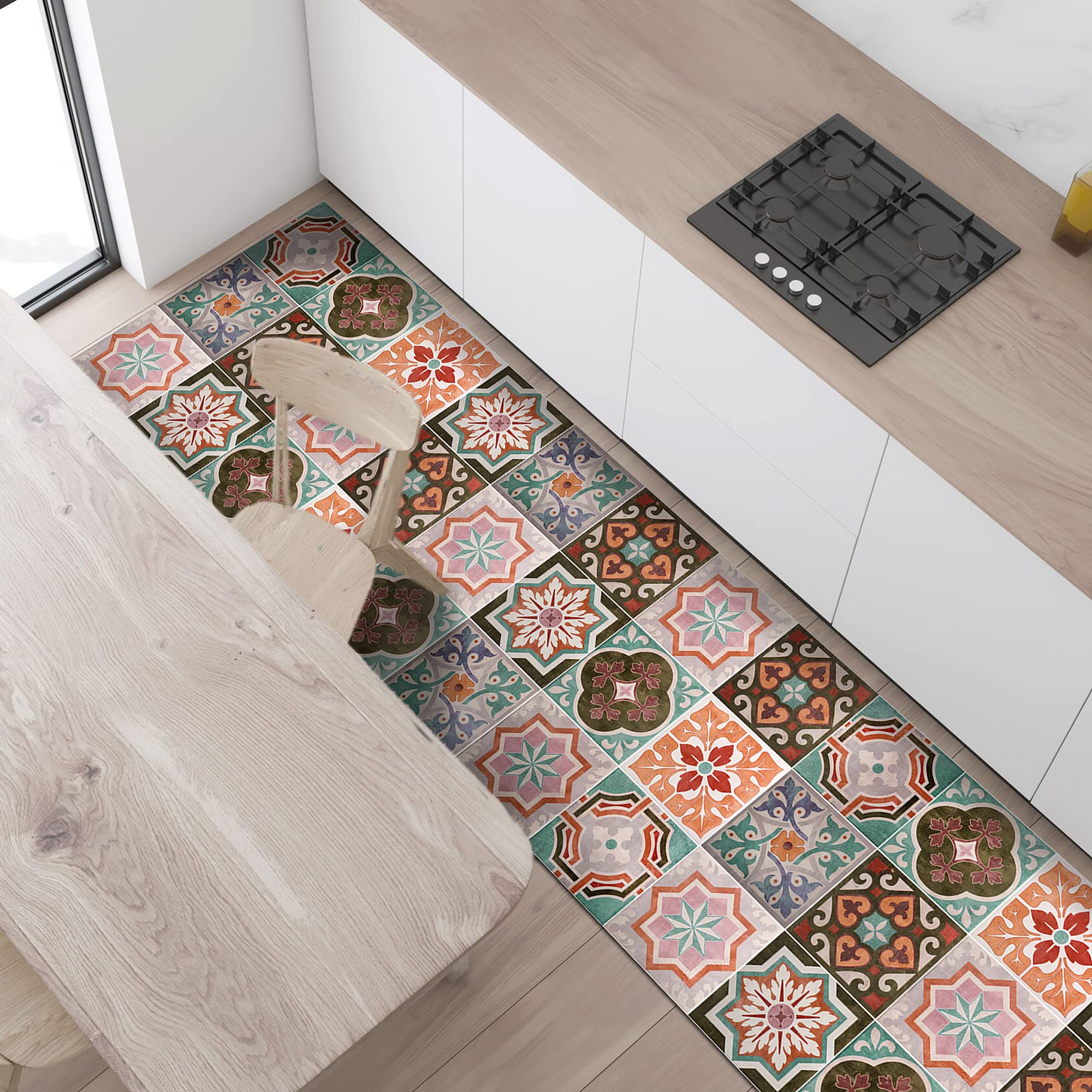 CREARREDA Non-Slip and Washable Vinyl Kitchen Rug, Multi-Purpose Runner, Wear-resistant, Stain Resistant Kitchen Runner, Suitable for Holding Under Sink and Stoves, 100% Made in Italy Print