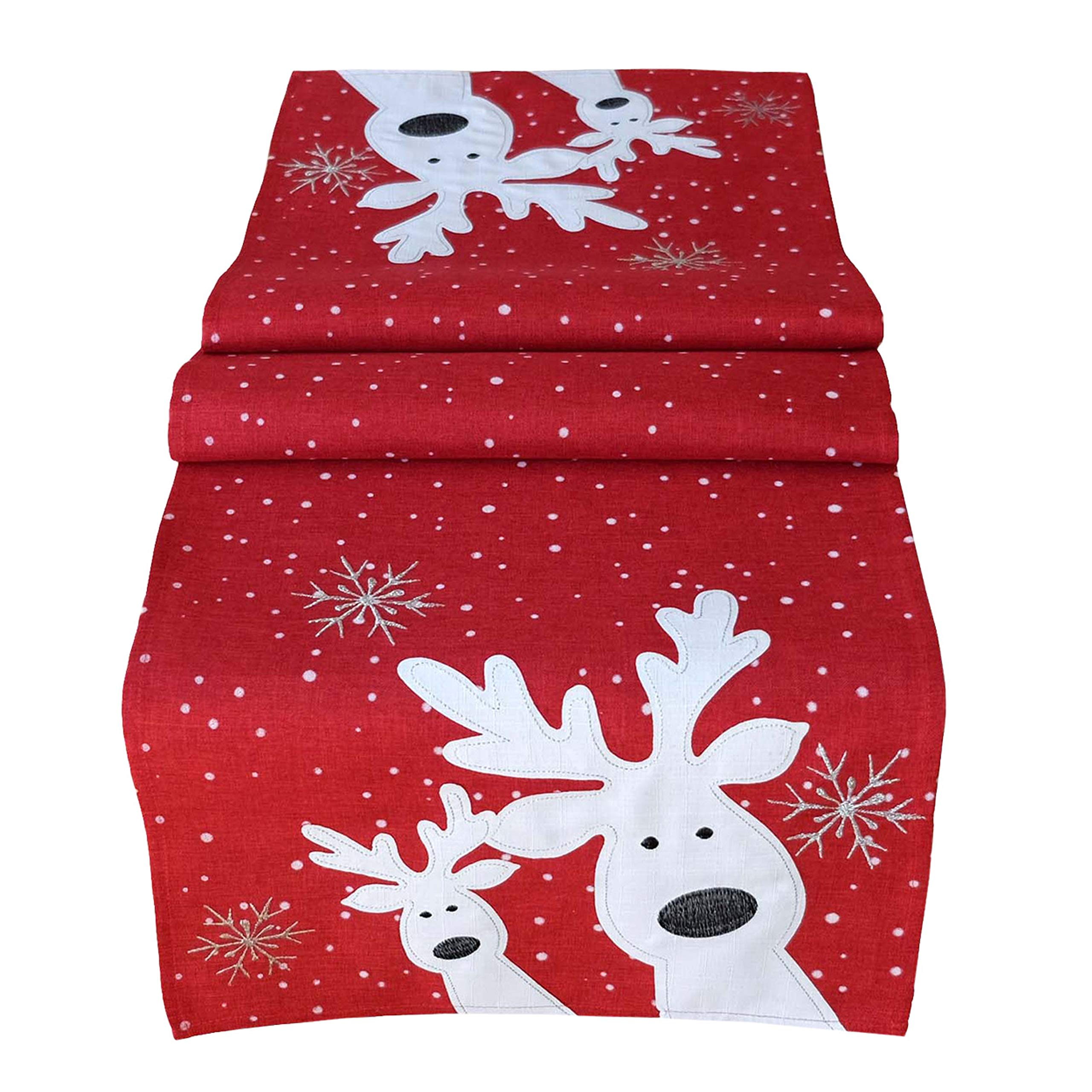 Table Runner 40 x 85 cm Red White Silver Funny Elk Reindeer Table Cloth Christmas Decoration Christmas Tablecloth Short