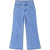 KIDSCOOL SPACE Girls Denim Pants,Simple Design Flared Jeans
