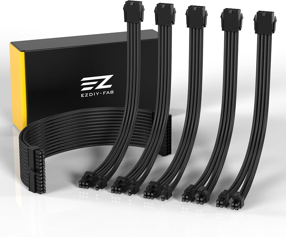EZDIY-FAB PSU Cable Extension Sleeved Custom Mod GPU PC Power Soft Nylon 300MM