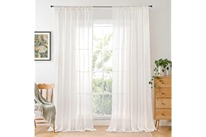 BGment Linen Semi Sheer Curtains 84 Inches Long 2 Panels Set for Living Room - Ivory Light Filtering Drapes with Rod Pocket Textured Lightweight Window Treatments for Bedroom, 52 X 84 Inch