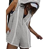 Lingjiazi Rompers for Women Athletic Workout Hooded Romper Sleeveless Zip-Front Jumpsuits Overalls with Pockets