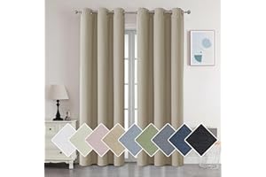 Aiyufeng Nika Total Blackout Curtain Panels 84 Inch Long for Bedroom, Warm Solid Thermal Insulated Noise Reducing Beige Blackout Drapes 84 Inch Length for Living Room, Beige, W38xL84