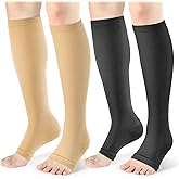 cerpite Open Toe Compression Socks Women & Men-2 Pairs 15-20 mmHg Knee High Stockings for Circulation Support