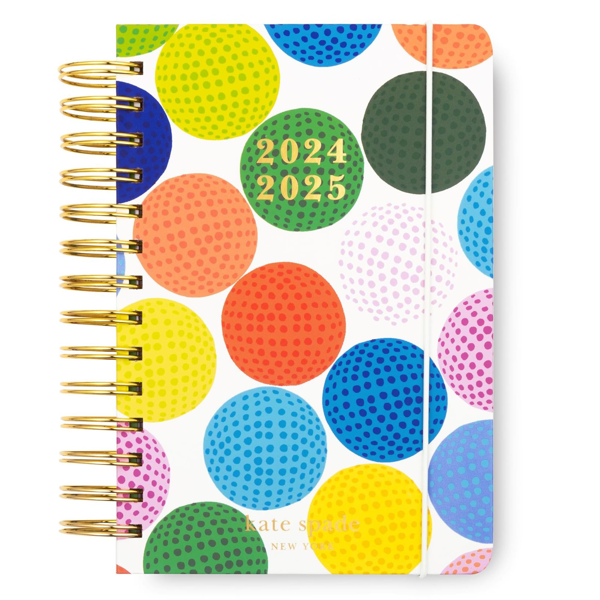 Kate Spade New York Medium Weekly and Monthly Planner August 2024 - December 2025, Hardcover Spiral Agenda, Daily Planner with Monthly Calendar, Stickers, & Pockets (Golf Balls)
