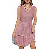 Dressystar Womens Glitter Short Cocktail Dress V Neck A Line Sleeveless Tiered Ruffle Sparkly Mini Swing Prom Dresses
