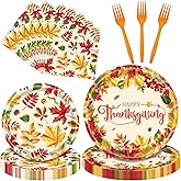 96 Pieces Fall Leaves Thanksgiving Tableware Set – Autumn-Themed Disposable Party Supplies with Paper Plates, Napkins, and Forks for Thanksgiving Harvest Celebrations, and Fall Gatherings – Serves 24
