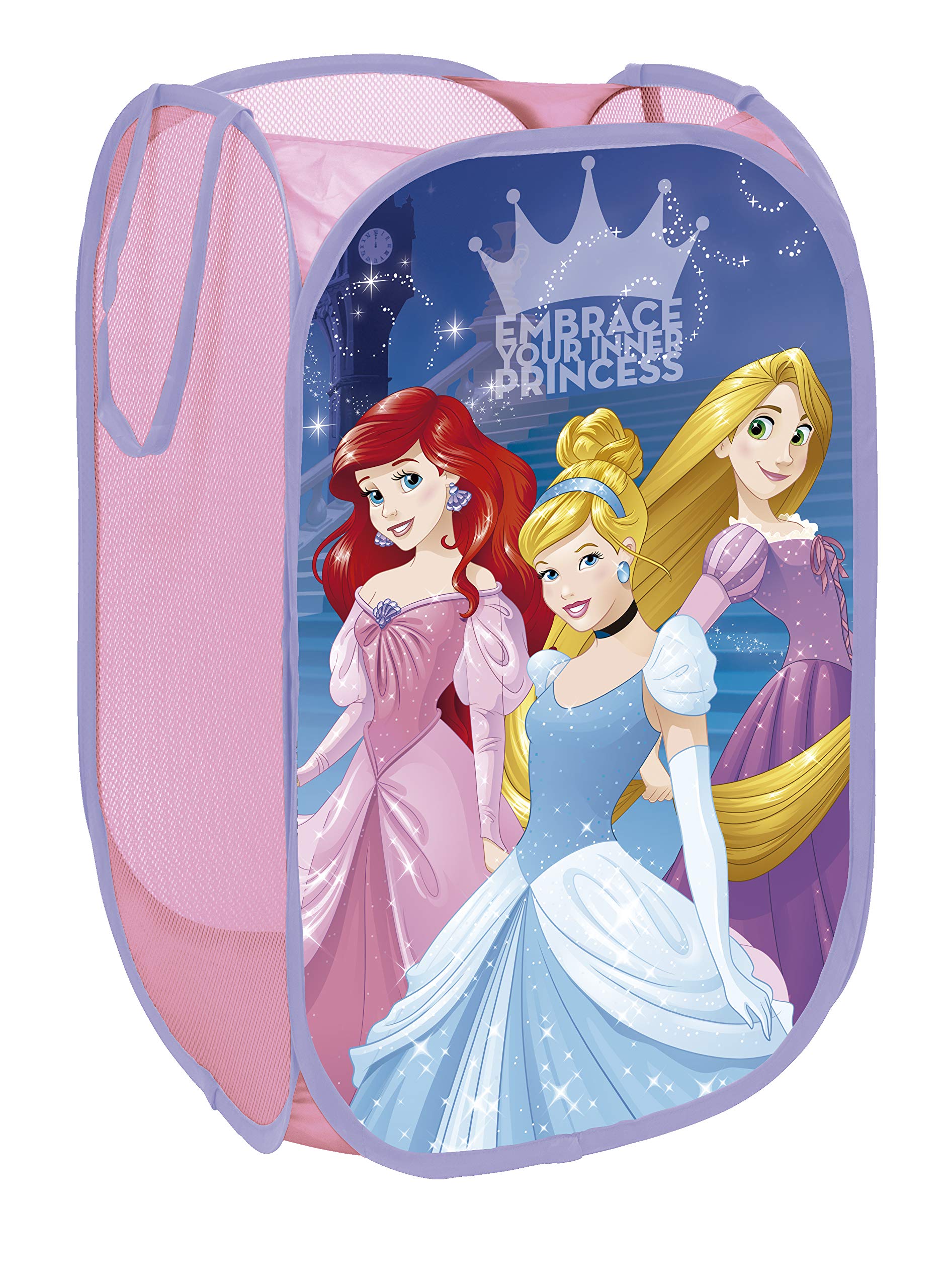 SUPERDIVER - Disney Princess Collapsible Storage Basket - Official License - Ideal for Toys & Clothes - 14x14x23 inches - Easy to Use & Foldable - Perfect for Kids.