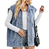 FindThy Women’s Vintage Denim Jean Vest Oversized Button Down Jean Waistcoat Gilet