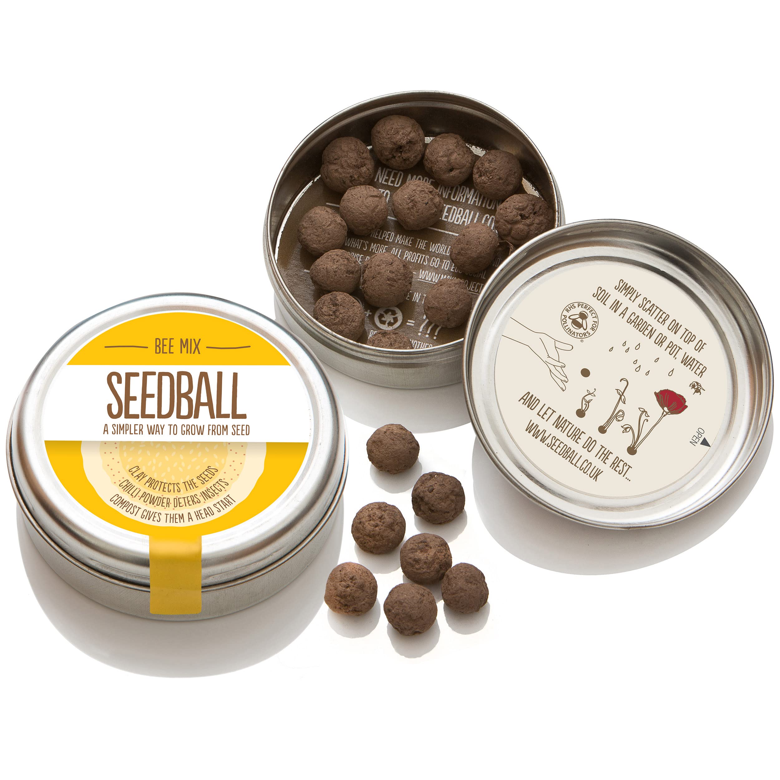 SEEDBALL Bee Mix Seed Bombs (Wild Flower Tin) – 20 Seed Balls Per Pack | Bee Friendly British Wildflower Seeds - Poppy, Chamomile, Cornflower, Corn Marigold & Night–Flowering Catchfly