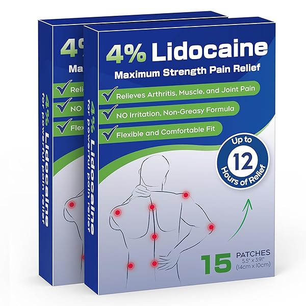 UPOSIUT 4% LIDOCAINE PAIN RELIEF PATCHES 30 COUNT – MAXIMUM STRENGTH, 12 HOUR LONG LASTING, FLEXIBLE & LOW ODOR, FOR BACK, NECK, KNEE & SHOULDER-A01