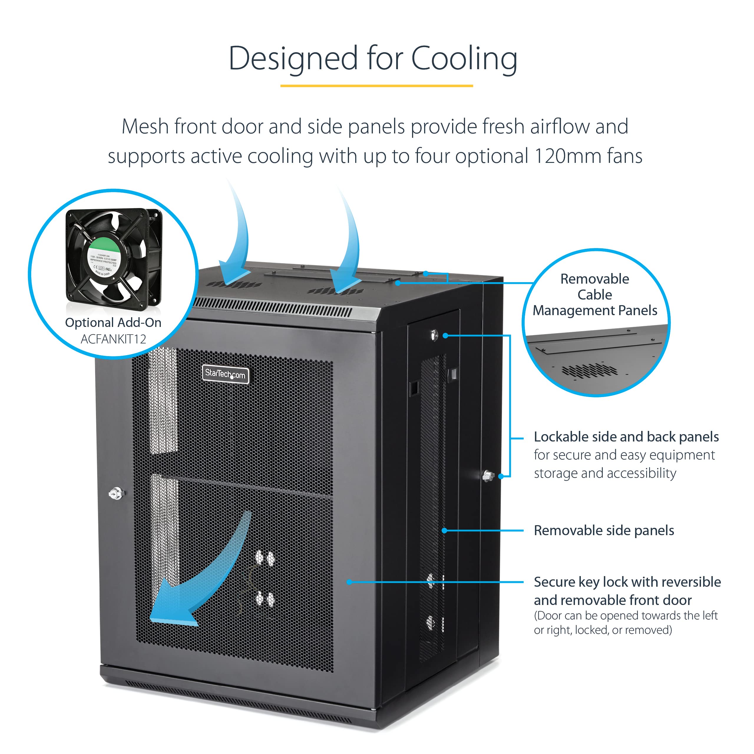 StarTech.com 4-Post 15U Wall Mount Network Cabinet w/ 1U Shelf, 19