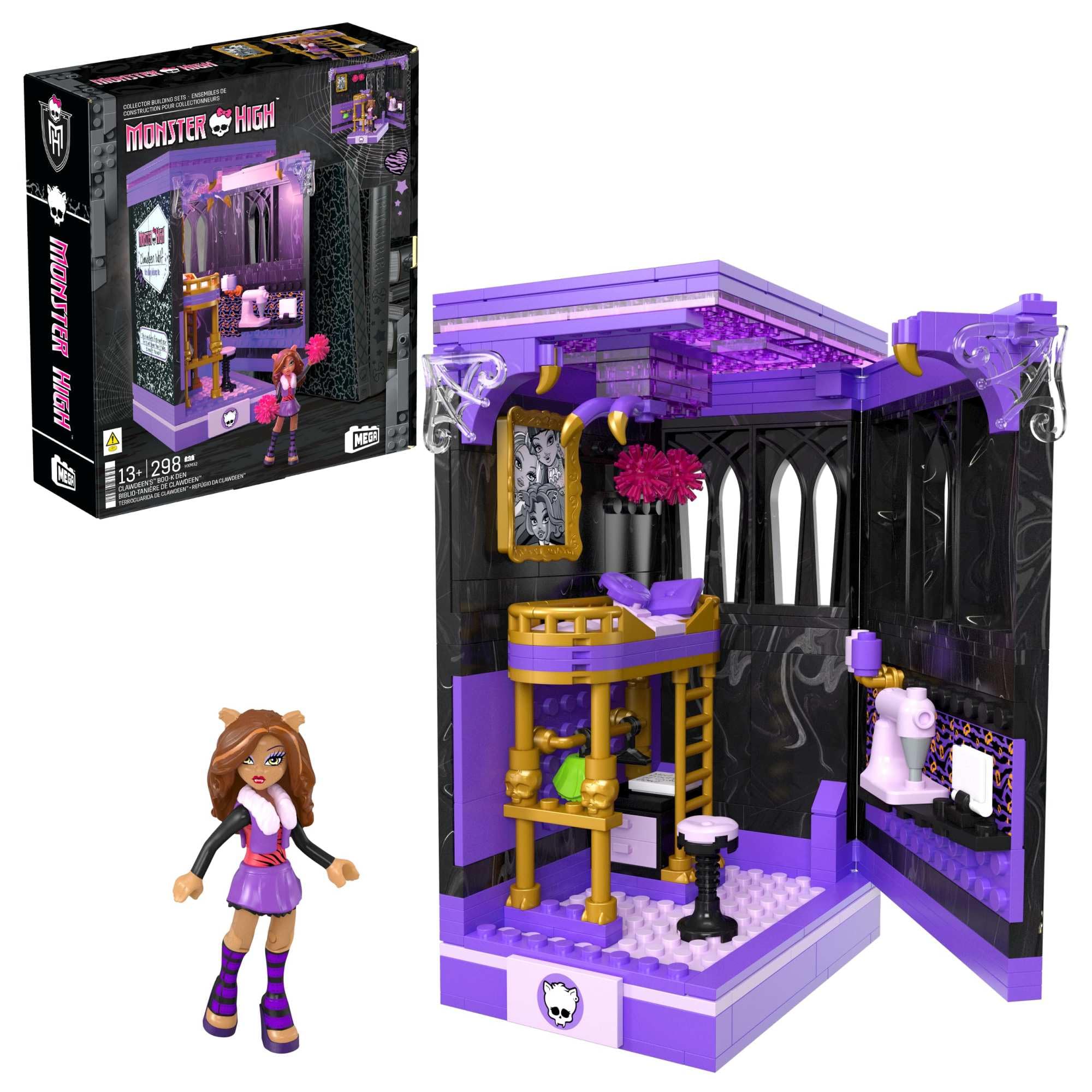 MEGA Monster High Action Figure Building Set Clawdeen's Boo-k Den with 299 Pieces, Book Nook for Collectors, HXM32