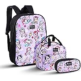 Tokidoki Backpack 3pcs Set, Lightweight Makeup Case Unicorno Bookbag with Anime Lunch Box Travel Laptop Bag Casual Daypacks for Women (Purple-3Pack)