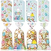 GOMANCHE Easter Cellophane Candy Bags, 100 Pieces Easter Treat Bags with Gold Twist Ties, Easter Cello Goodie Cooikes Gift Bags for Easter Party Favor Supplies
