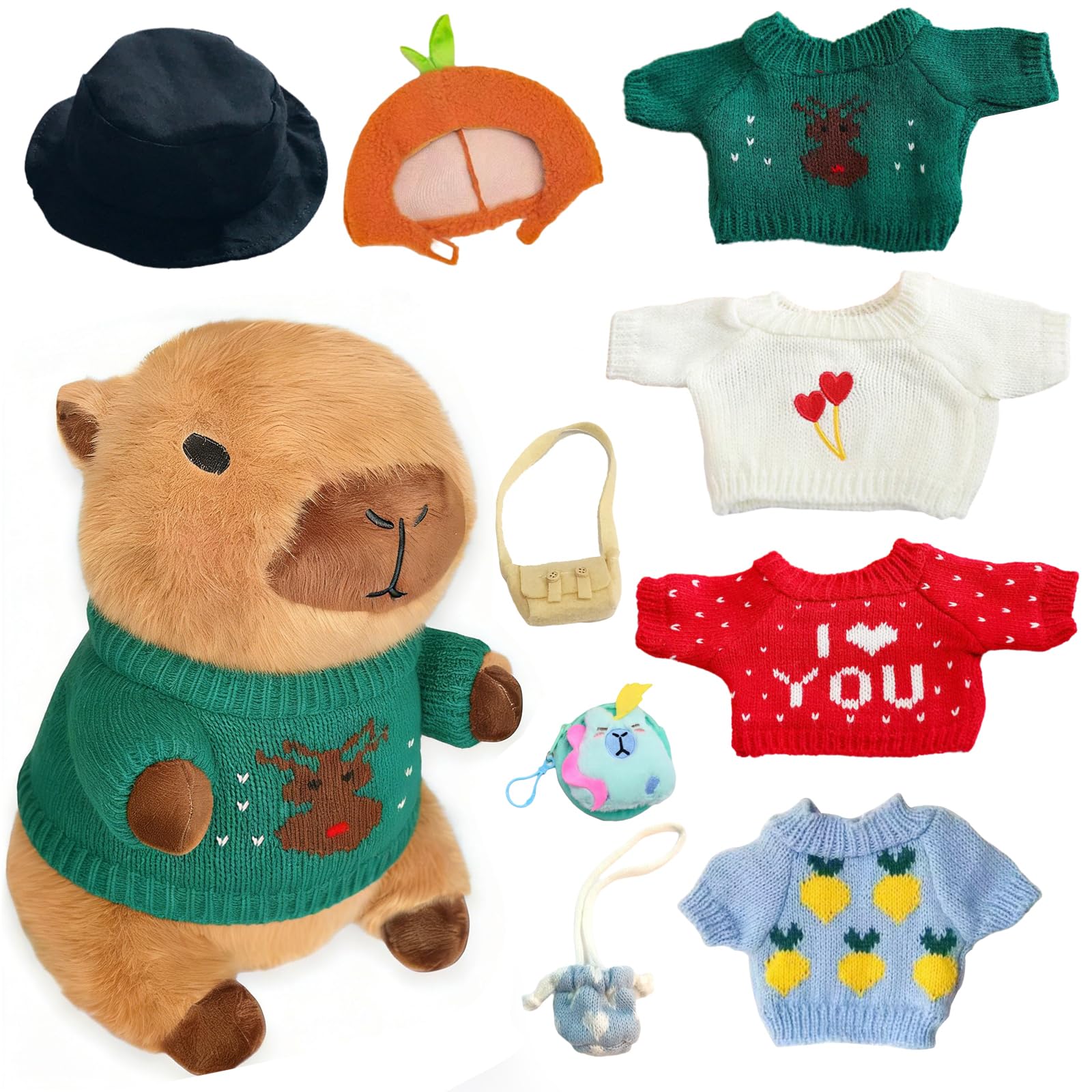 TITQWOP 10Pcs Capybara Plush Toy Capybara Plush with 9 Clothes and Accessories Super Soft Capybara Stuffed Animal for Kids Girls Boys 10.2inch