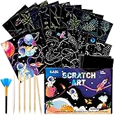 WERNNSAI Dinosaur Scratch Art Kit - 30 Pcs Magic Dinosaur Space Scratch Off Paper Art Supplies Colorful Drawing Art Craft with Wooden Stylus Party Birthday Christmas Party Gift