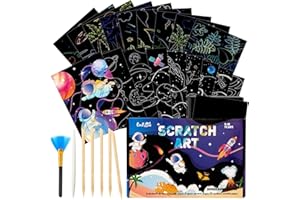 WERNNSAI Dinosaur Scratch Art Kit - 30 Pcs Magic Dinosaur Space Scratch Off Paper Art Supplies Colorful Drawing Art Craft with Wooden Stylus Party Birthday Christmas Party Gift