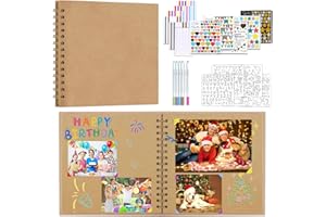 Scrapbook Photo Album, DIY 8 x 8 Inch Hardcover Kraft Blank Paper scrapbooking supplies, 40 Pages with 6 Metal Pens Memory sc
