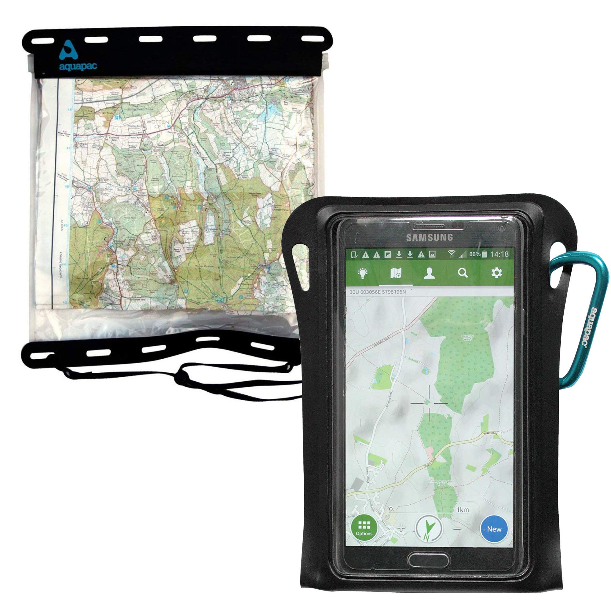 Aquapac Combo - Large Map Case and Trailproof Phone Case, Made in the UK, Lanyard, Travel Essential, 5 Year Warranty, Eco Friendly, Watersports, Hiking, Mountain Biking, Running Accessory