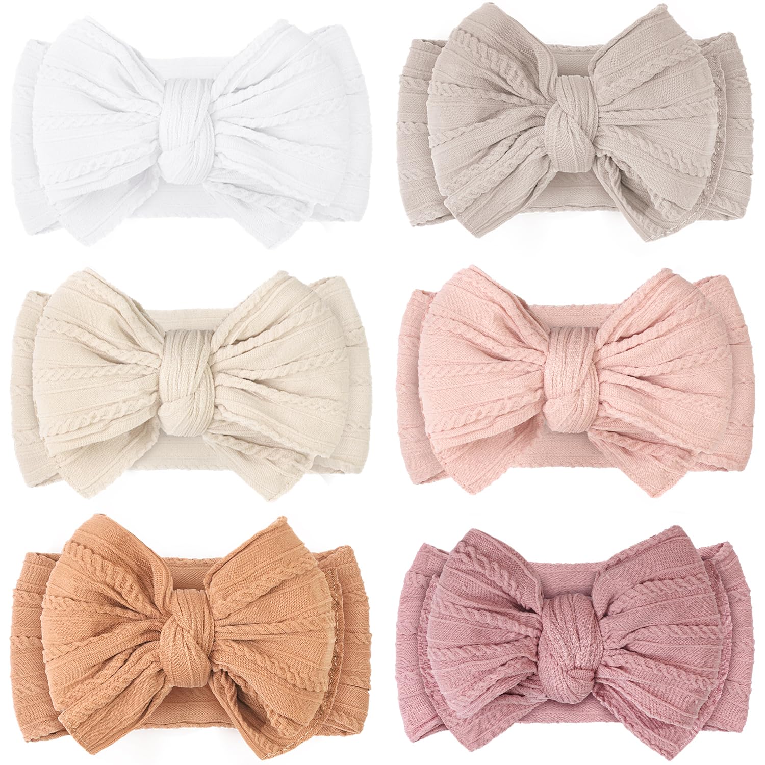 Photo 1 of CÉLLOT Super Stretchy Soft Handmade Headbands with Double Bows Head Wrap Nylon Hair Accessories for Newborn Baby Girls Infant Toddlers Kids,Pack of 6(Light)