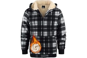 WENTTUO Mens Plaid Hoodies Winter Zip Up Fleece Jacket Sherpa Fleece Lined Warm Flannel Jacket Coat