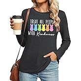 Easter Shirt for Women: Happy Easter Shirts Bunny Shirt Cute Rabbit Graphic T Shirts Casual Long Sleeve Tee Tops