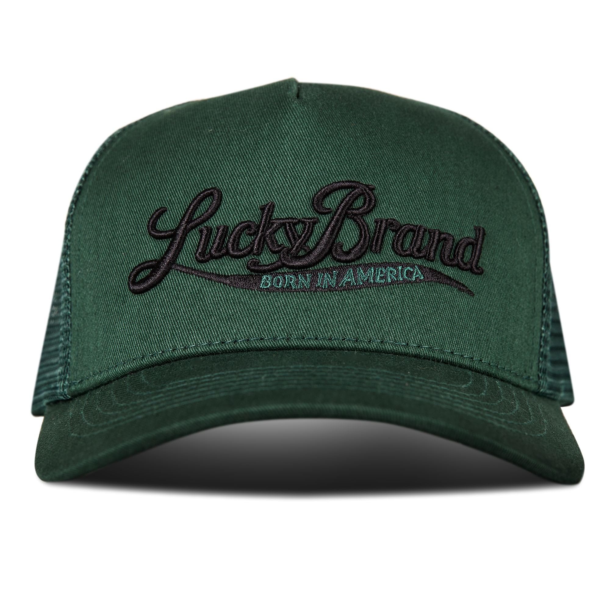 Lucky Brand Standard Trucker Mesh-Back Cap with Adjustable Snapback for Men and Women (One Size Fits Most), Born in America-Green