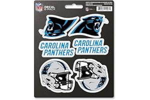 FANMATS 39519 NFL - Carolina Panthers Decal 6-pk - Works On Hard Surfaces - for Homes, Cars, Trucks, SUVs, Personal Items, Laptops, Cell Phones | Blue | 5” x 6.25” | 6 Various Logos/Wordmark