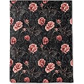 ainori Gothic Bat and Rose Fleece Blanket - Lightweight Soft Cozy Gifts Throw for Goth Lovers, Kids,Women,Dark Romantic Black Blankets,Home Room Modern Halloween Decor 50x60in