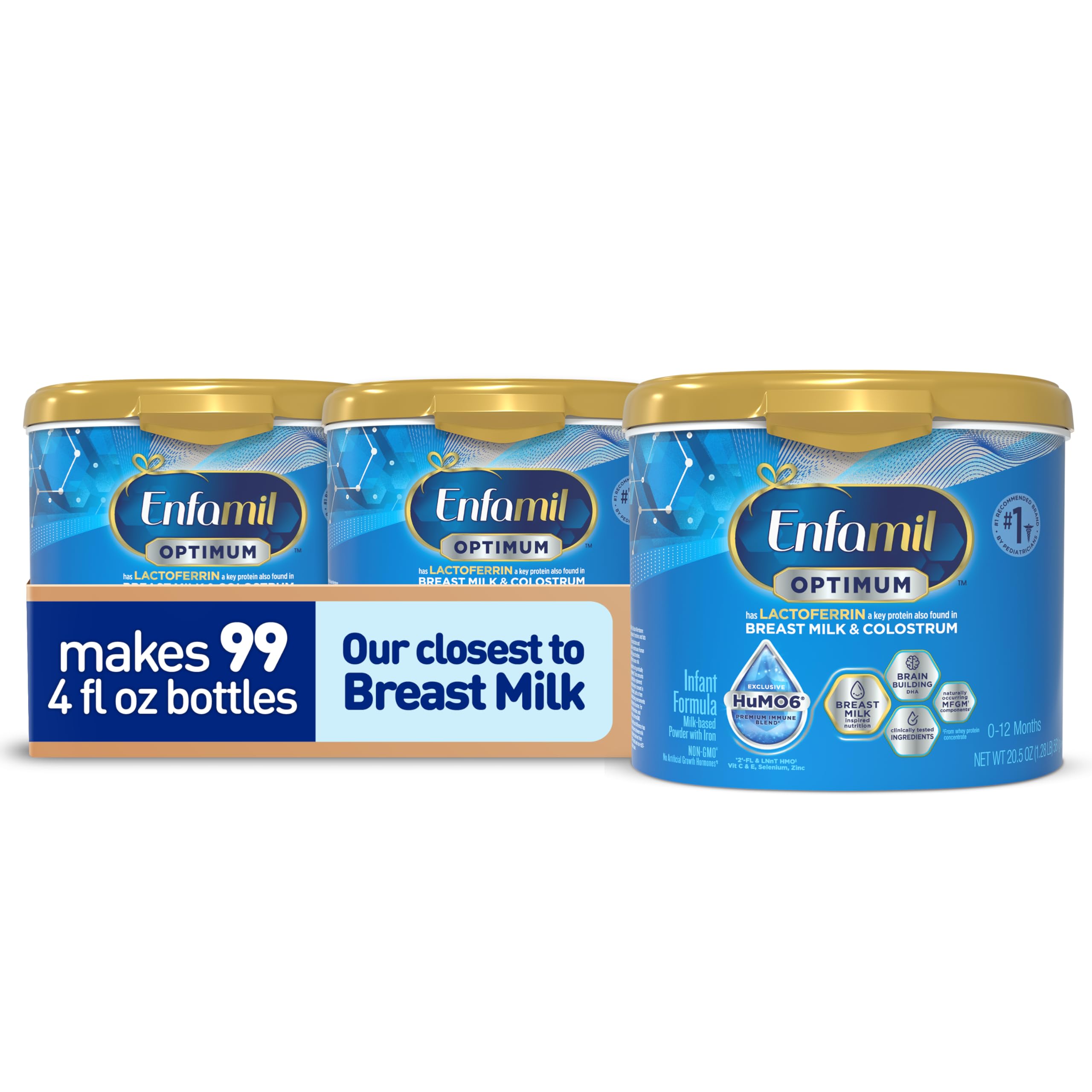 Enfamil Optimum (Enspire), Our Closest Formula to Breast Milk, Immune-Supporting Lactoferrin and Brain-Supporting DHA Baby Formula, Powder 20.5 Oz Tub (Pack of 3) Image