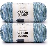 Caron Jumbo Yarn for Crocheting Soft, Seafoam, 2-Pack | #4 Worsted Yarn, 100% Acrylic, Soft Variegated Yarn for Crocheting, Knitting, Blankets &amp; Crafts, 595yd, 340g/12oz per skein