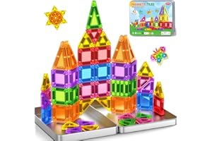 LANDTAIX Mini Magnetic Tiles Travel Magnetic Tiles with Iron Box,42PCS Magnet Building Block Set Travel Toys for Kids Ages 3+,Educational Portable Magnet Toys Gifts for Toddlers Boys & Girls Christmas Birthday