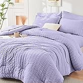 HYMOKEGE Light Purple Full Size Comforter Sets Seersucker 7 Pieces, All Season Luxury Bed in a Bag for Bedroom, Bedding Set with Comforter, Sheets, Pillowcases & Shams