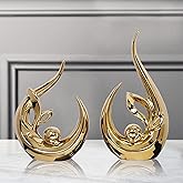 Dlfghos 2 PCS Gold Home Decor Accent Ceramic Statue Abstract Sculptures Centerpieces Mid Century Modern Decor for Tables Coffee Table top Decorations for Living Room Desktop Shelf Dining Room Kitchen