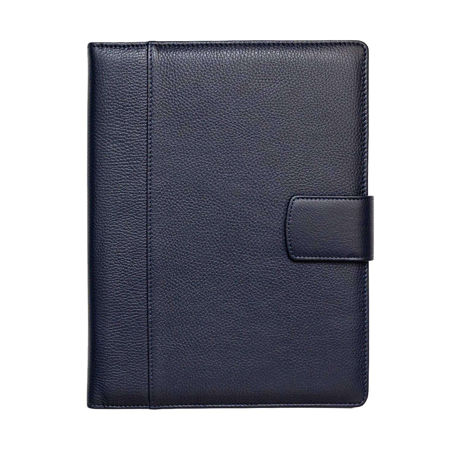 Maruse Italian Leather Organizer Padfolio – Handmade Full-Grain Textured Calf Leather, Spacious & Elegant, Magnetic Closure, Navy Blue