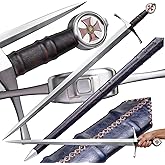 Fidestisan Medieval 45inch Crusader Knight Templar Arming one-Handed Long Sword Real Metal Steel Swords with Sheath riveting pommal