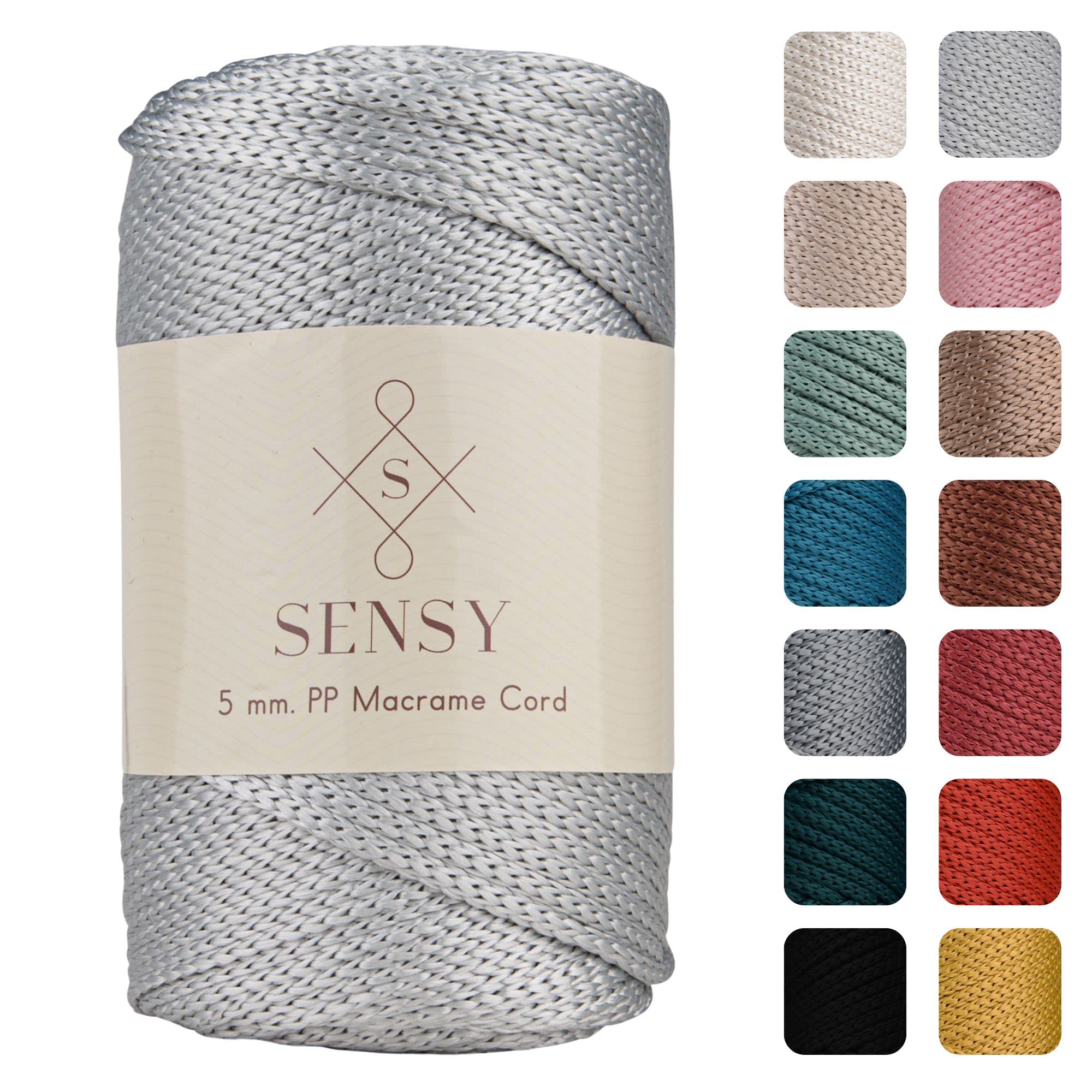 Sensy Premium 5mm Polyester Rope 100% Polypropylene Cord Macrame Cord 5mm Crochet Bag Cord Macrame Rope Crochet Thread Gift for Knitter (Silver)