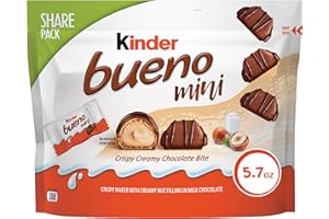 Kinder Bueno Mini, Milk Chocolate and Hazelnut Cream, Individually Wrapped Chocolate Bars, Share Size, 5.7 oz