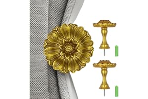 Remunkia Vintage Curtain Holdbacks Wall Mounted, 2-Pack Medallion Resin Gold Curtain Holdbacks, Classic and Useful Curtain Ho