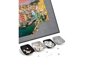 WOPLAGYREAT Jigsaw Puzzle Board Table Mat - 4 Tray 1000 750 500 Piece Saver Portable Large Frame Keeper Holder Kids Adults Gift Pad Organizer Drawers Roll Up Cover Storage Sorting Accessories Case Big Sorter Glue