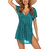 AI'MAGE Women's Swimsuit Cover Up Split Hem Beach Bathing Suit Coverups Dress V-Neck Swimwear with Drawstring