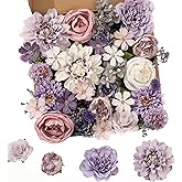 Khyxvbcd 30 Pcs Artificial Flowers Combo Purple Flowers Mix Silk Flowers Dahlia Roses with Stems for DIY Wedding Bridal Bouquets, Baby Shower, Floral Arrangement, Table Centerpieces, Home Decorations