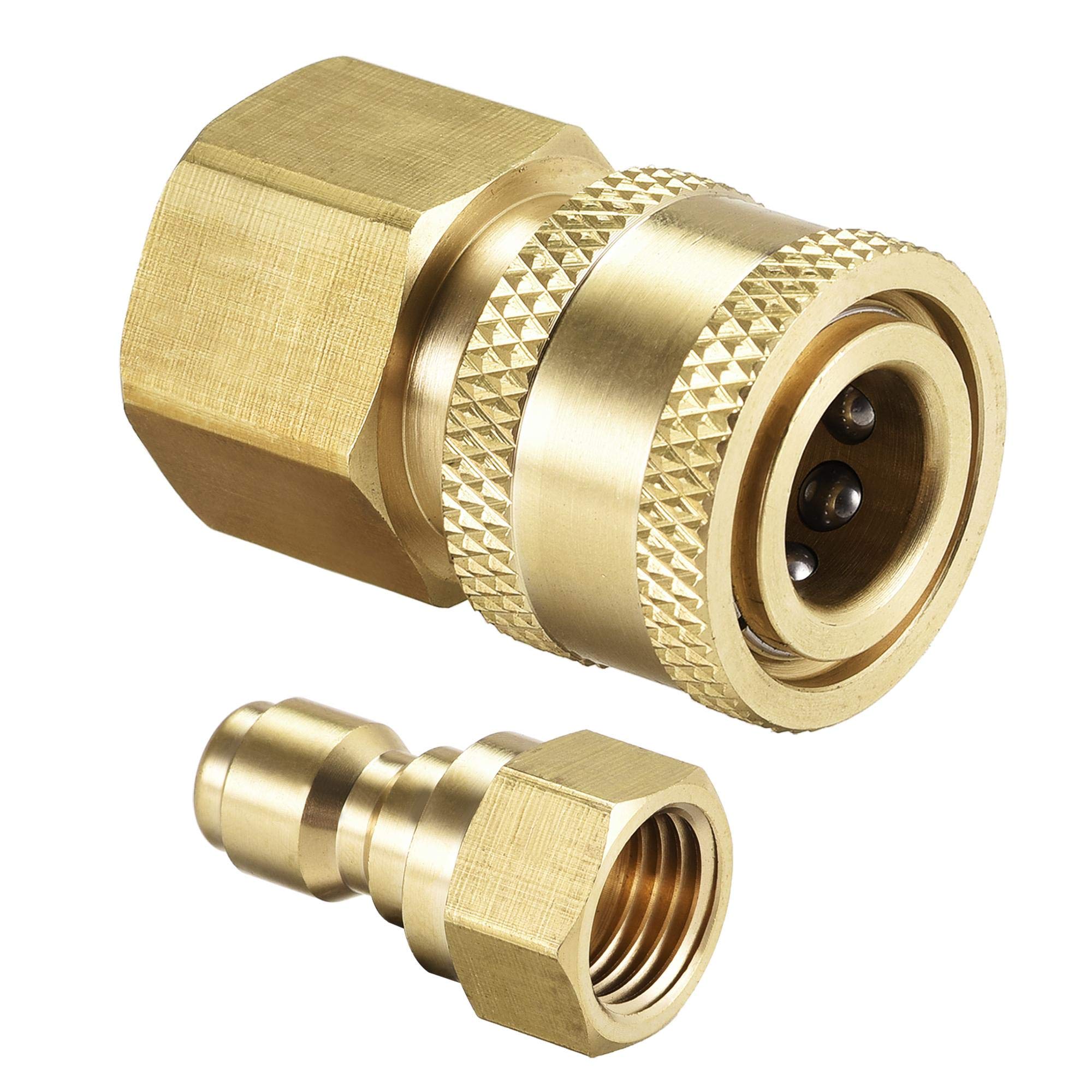 sourcing map Garden Hose Brass Quick Connect Set Fittings M14x1.5 & M18x1.5 Female Thread Water Hose Connectors Pressure Washer Adapter