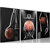 3Pcs Basketball Posters Black White Canvas Wall Art Pictures Prints for Mens Teen Boys Room Bedroom Dormitory Office Wall Decor 12x16in Unframed