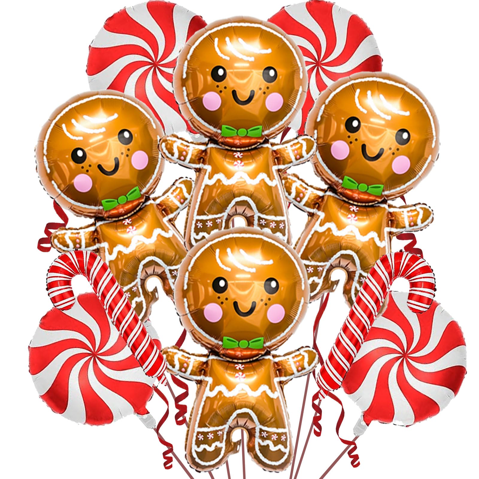 Photo 1 of 10PCS Gingerbread Balloons, Red Candy Cane Balloon Set, Christmas Balloons Foil for Holiday Birthday Party Christmas Party Decorations