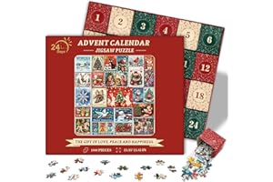 PICKFORU Advent Calendar 2024 Christmas Puzzles for Adults 1000 Pieces, Countdown Calendar Christmas Stamp Puzzle, 24 Days of Christmas Advent Calendar Vintage Holiday Jigsaw Puzzles
