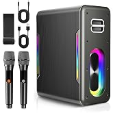 Portable Karaoke Machine, with 2 Wireless Microphones &amp; LED Party Lights | Bluetooth Karaoke Speaker for Adults Kids, Autotune DSP Chip Supports TWS TF Card USB AUX in, Birthday Gifts for Home Party