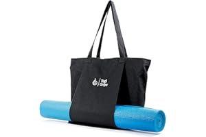 YOGI GRIPS Yoga Bag for Yoga Mat and Towel. Easily Carry Your Yoga Mat, Blocks and all Your Stuff. Canvas Bag, Washable, Cute! (Black)