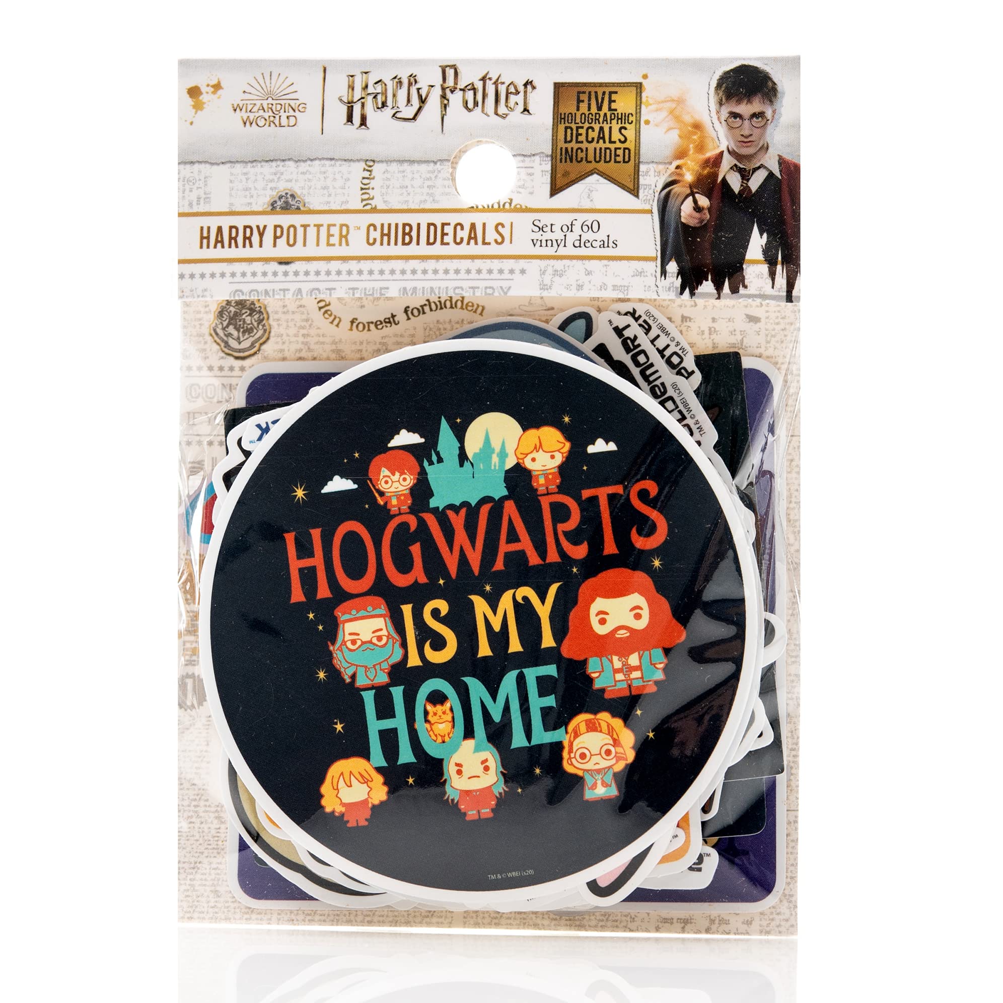 Conquest Journals Harry Potter Chibi Vinyl Decal Stickers, Set of Unique Sticker Decals, 5 Holograms, Waterproof, UV & Scratch Resistant, Great for Gadgets, Officially Licensed (White Vinyl, 60-Pack)